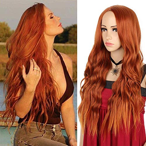 Xtrend 24 Zoll kupferrot natürliche gewellte Perücke lange Auburn lockige gewellte Perücke für schwarze weiße Frauen Mittelteil natürlich aussehende hitzebeständige Ersatzperücken