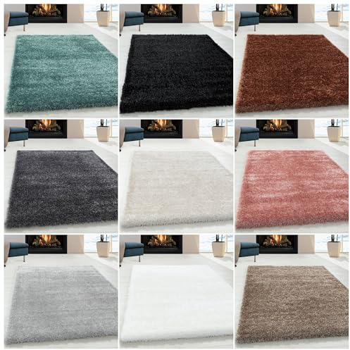Ayyildiz Einfarbig Hochflor Teppich, Flauschiger Langflor Shaggy Teppich, Rechteckig, Luxuriöse Kuschelig, Super Weicher Wohnzimmer Teppich, Größe:280 x 370 cm, Farbe:Türkis