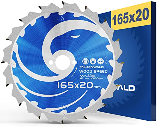 FALKENWALD® Kreissägeblatt 165x20 mm ideal für Holz (grob) - Sägeblatt 165 x 20 für schnelle Schnitte - Kompatibel mit Sägeblatt 165x20 und Bosch Kreissägeblatt 165 x 20