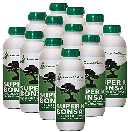 Abono Líquido Bonsai Comercial Mida Super K Fertilizante de Algas Rápida Absorción 12 Botellas 1 L