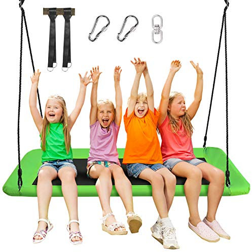 DREAMADE Balançoire Nid d’Oiseau Rectangulaire pour Enfants, Chaise Suspendue avec Siège Spacieux 150X80CM et Hauteur Réglable 100-180CM, Charge Max300KG, pour Jardin, Camping, Balcon (Vert)