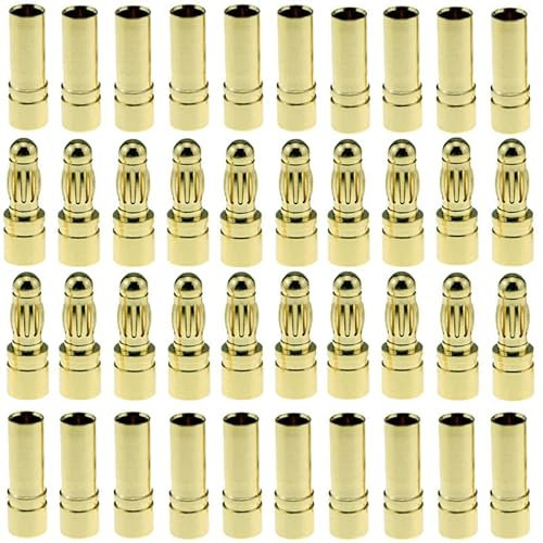 LINSYRC 20 Paar Vergoldet 3.5MM Bananenstecker Rundstecker Männlich und Buchse Steckverbinder für RC Lipo ESC Motoren(3.5MM)