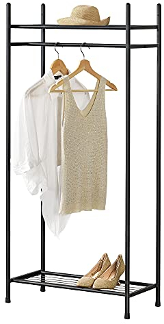 [en.casa] Garde-Robe Solide Portant avec Étagères Meuble de Rangement 2 Surfaces de Stockage Acier Laqué 130 x 60 x 30 cm Noir