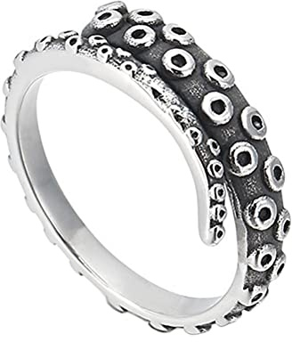 HIJONES Herren Edelstahl Octopus Ring Silber Hip Hop Tentakel Vintage Punk Band Größe 65