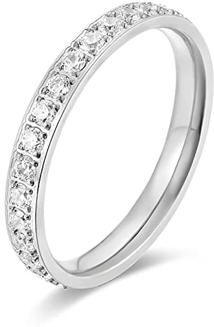 Banemi Edelstahl Ring Damen, Schöner Ring Damen Umschriebener Zirkon Partnerringe Größe 49 (15.6)