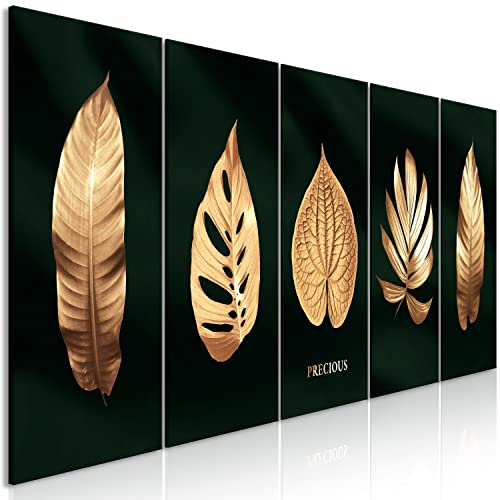 murando - Wandbilder Set XXL Blätter 200x80 cm 5 Teilige Wand Deko Leinwand Bilder Groß Wanddeko Wohnzimmer Schlafzimmer Kunstdrucke Natur Baumblätter Schwarz Blattmalerei b-A-0905-b-m