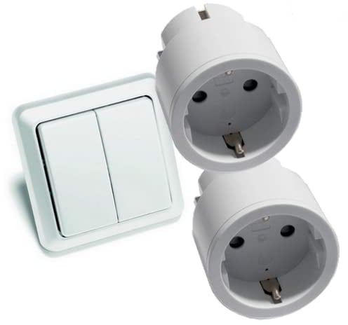 Funkschalter Sparset-10e: Funk-Doppel-Wandschalter mit 2 Stück Intertechno Power Mini Funk-Zwischenstecker 2300 Watt