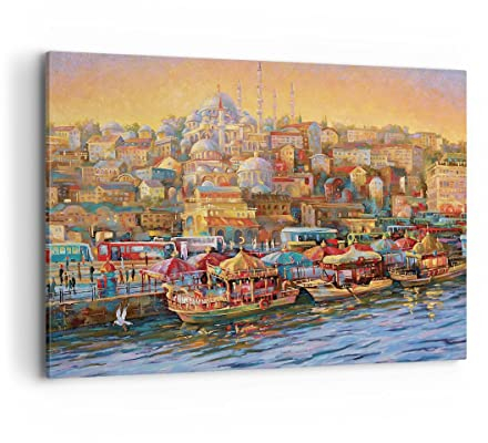 Bilder auf Leinwand 100x70cm Leinwandbild mit Rahmen Farben Stadt Türkei Groß Wanddeko Bild Schlafzimmer Küche Deko Wandbilder Dekoration Wohnzimmer Wall Decor Canvas Wand Kunstdruck Art AA100x70-4987