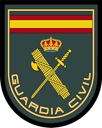 Parche Negro Guardia Civil. Forma Escudo 7 x 5,5 cm Tela Impresa Borde Hilo Negro y tela de gancho Macho Trasero - 1 Unidad