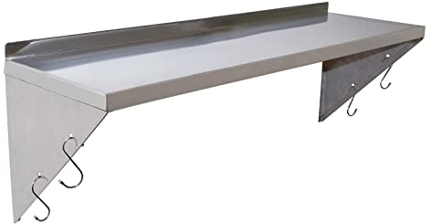 TAIMIKO Mensola a muro in acciaio inox per cucina garage commerciale con ganci (100 * 30 * 35 cm)