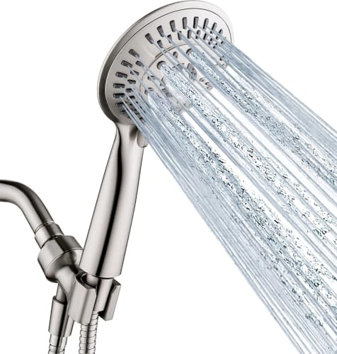 BRIGHT SHOWERS 9 Spray Settings Handheld Shower Head Set High Pressure Brushed Nickel Hand Held Showerhead with 60 Inch Flexible Shower Hose and Adjustable Shower Arm Mount Bracket