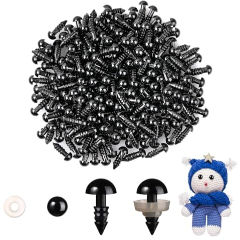 MUCUNNIA 200 Stück 8 mm Sicherheitsaugen für Häkeltiere mit Unterlegscheiben Amigurumi Augen für Häkeltiere Kunststoff Schwarz Sicherheitsaugen zum Häkeln Basteln Sicherheitsaugen für Kuscheltiere
