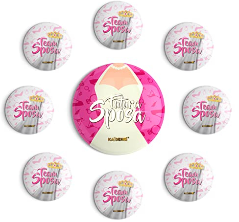 Gadget Addio al Nubilato - 9 Spille Team Bride - Accessori per Sposa e Amiche - Kit Badge Originale