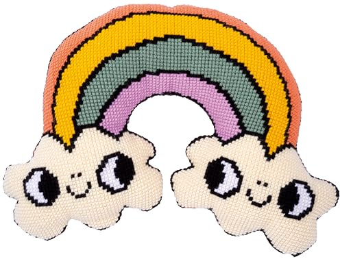 Vervaco Cross Stitch Kit Decorative Cushion Rainbow Crafts Adults Decoration Embroidery Kit Beginners Complete DIY Embroidery Creative Gift ca. 61x41cm Cross Stitch Embroidery