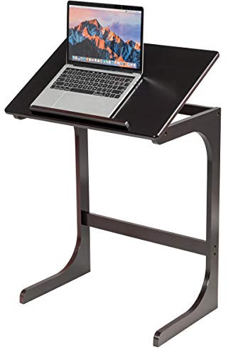 COSTWAY Adjustable C Shaped Table, Bamboo Sofa Side Table Laptop Desk with 7 Tilting Angles, Overbed Coffee Snack End Table for Living Room, Bedroom and Office (Dark Brown)