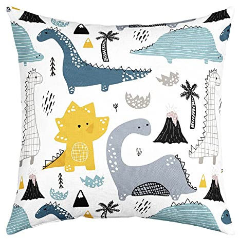 Homewish Dinosauriern Kissenbezug 40 x 40 cm Niedlicher Cartoon Tier Überwurf Kissenbezug für Stuhl Auto Mädchen Kawaii Dino Kissenbezug Schön Dinosaurier Kissenbezug Weiß