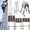 3.8M Telescopic Extension Ladder Multi-Purpose Folding Stainless Steel Extendable Portable Loft Foldable Ladder 1.9M+1.9M A-Frame Collapsible Attic Ladder 12 Steps, Capacity 150kg/330lb, EN131