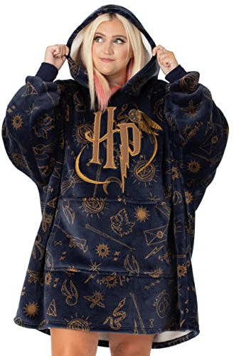 Harry Potter Vuddie Übergroßer Decken-Hoodie für Männer und Frauen | Flauschiger Fleece-Pullover mit Symbolen und Logo für Damen und Herren | One-Size-Sweatshirt mit großer Tasche