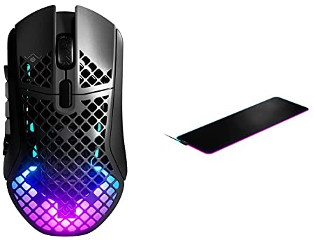 SteelSeries Aerox 9 Wireless Gaming-Maus – Ultraleicht für MMOs/MOBAs – 89 g Gewicht – 18 programmierbare Tasten – Bluetooth/2,4 GHz & QcK Prism Cloth XL - Gaming Mauspad – Größe XL