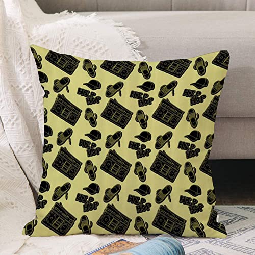 Kissenbezug 45x45 cm,Hip-Hop mit Boombox-Sneakers und Hip-Hop-Fonts-Subkultur-Theme,,Outdoor Kissen Kissenbezüge Kissenhülle Sofa Kissen dekokissen Zierkissen für Wohnzimmer Garten deko draußen