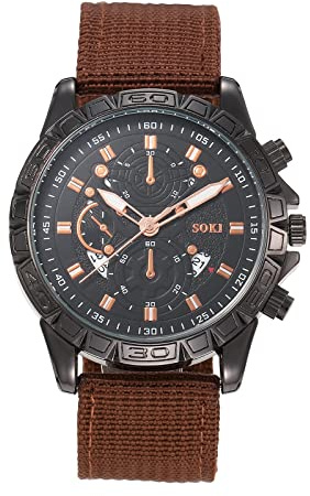 JewelryWe Armbanduhr Herren Datum Kalender Analog Quarz Sport Uhr Herrenuhr mit Nylon Textil Armband