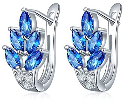 Damen Creolen Silber, Zirkonia Ohrringe Silber Blaue Creolen Blume Ohrschmuck Weißgold