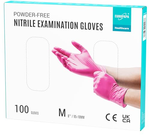 EUROPAPA® 100x Nitrilhandschuhe Einweghandschuhe Einmalhandschuhe Untersuchungshandschuhe Nitril Handschuhe puderfrei ohne Latex unsteril latexfrei disposible gloves (M, Rosenrot)