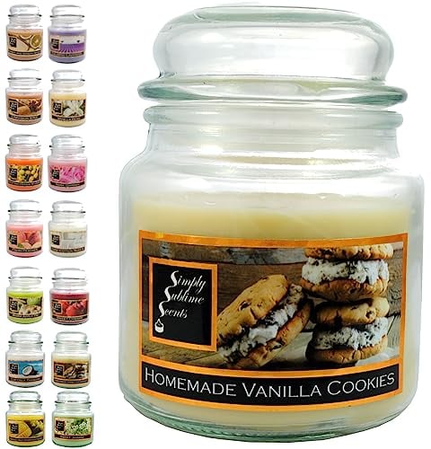 SIMPLY SUBLIME SCENTS - Luxury Scented Candle - Exceptional Fragrance Oil - Medium Glass Jar, Up to 76 Hours - Clever Wax Formula For a Long, Clean & Even Burn - Homemade Vanilla Cookies - Cotton Wick