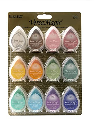 Tsukineko GD-012-002 VersaMagic Dew Drop Set 12 Stempelkissen-Mehrere Farben, Spring Flowers-Klein-Wasserbasis-Deckend, Beständig gegen Ausbleichen-Embossing-für Dünnes Papier, Multiple Colours