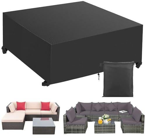 Housse Salon de Jardin, Housse de Table Jardin Rectangulaire, Couverture de Protection Meubles Bâche Salon de Jardin Imperméable Anti-UV, Bache Table Exterieur (Schwarz, 250*250*90cm 600D)