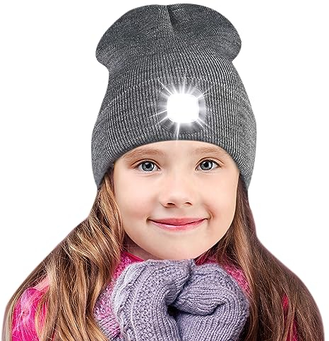 SPGOOD Mütze mit Led Licht Kinder,Led Mütze für Jungen und Mädchen,USB Wiederaufladbare LED Beleuchtete Beanie Mütze mit Licht,Winter Wärmer Haube mit LED Licht