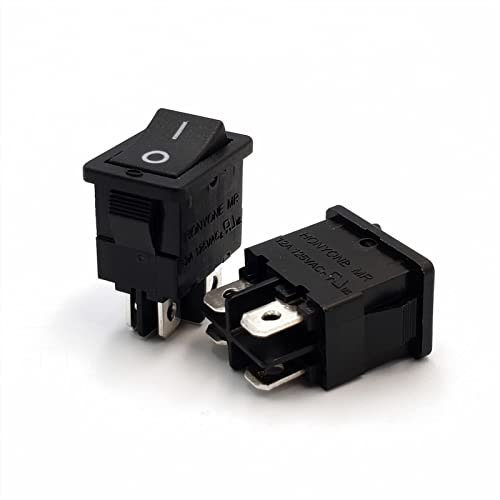 FLOAPA Interruptor pulsador Interruptor basculante 5 uds Negro 15x21mm 4 Pines ON-Off 2 Posiciones DPST Mini Interruptor basculante 12A/125VAC 10A/250VAC Interruptor pulsador
