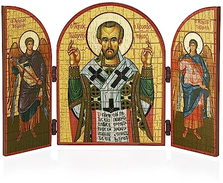 NKlaus Triptychon Johannes Chrysostomos Ikone Holz christlich, 1 Stück
