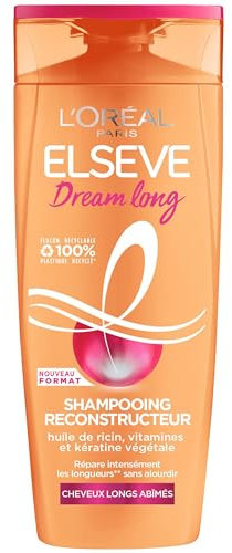 L'Oréal Paris - Wiederaufbauendes Shampoo für langes Haar – reparierte Längen – angereichert mit pflanzlichem Keratin + Vtamine + Rizinusöl – Elseve Dream Long – 300 ml