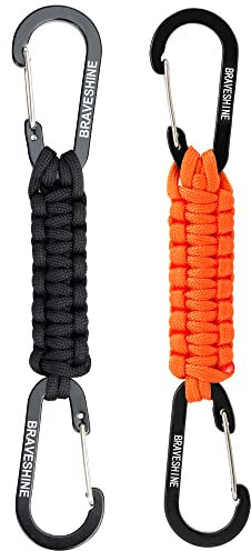 BRAVESHINE Karabiner Schlüsselanhänger Karabinerhaken mit Band, Carabiner Schlüsselanhänger Schlüsselband kurz mit Karabiner für Kinder Männer Frauen (1 Schwarz 1 Orange)