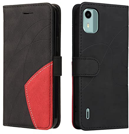 XINNI Housse pour Telephone Nokia C12 Etui, PU/TPU Rétro Retourner Cuir Coque Magnétique Anti Chute Portefeuille Protection Case Cover, Noir