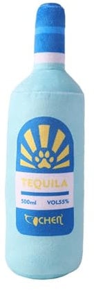 kiskick Pet Chew Toy Pet Bite Toy Dog Toy Plush Stuffed Wine Whiskey Bottle Squeaky Crinkle Toys Pet Teether for Medium Small Large Dog Sky Blue