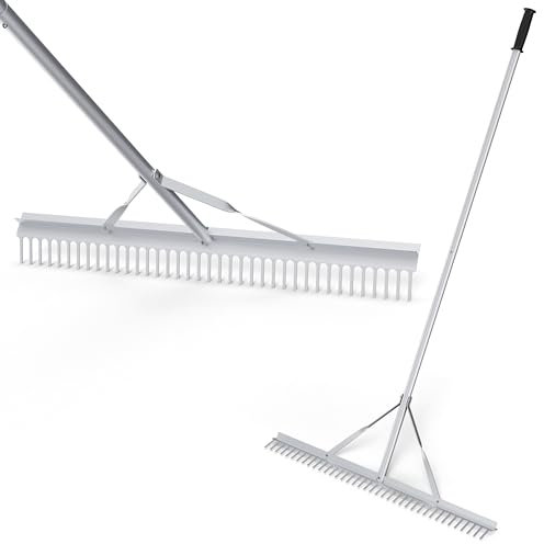 COSTWAY Rastrello per Paesaggio, Rastrello in Alluminio con Testa del Rastrello Larga 91 cm, 36 Denti, Manico Lungo 174 cm, per Allentare il Terreno, Cura del Prato, Cura del Lago Stagno Spiaggi