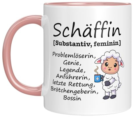 TassenTicker - Schäffin - Tasse mit Spruch - Chefin - Führungskraft - Beförderung - Geschenk für Vorgesetzte - Beförderung - Abschied - Frau - Freundin - Keramik - 330 ml. (Rosa)