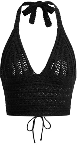 Naileksi Top da donna con lacci senza schiena, all'uncinetto, crop top Y2k, slim fit, senza maniche, scollo a V, retro con lacci, canotta