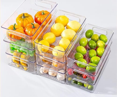 HYGRAD Fridge Organiser Boxes - Stackable Refrigerator Organiser Bins - Clear Freezer Cupboard Storage Boxes - Pantry Tidy - BPA Free (Pack of 9 Containers)