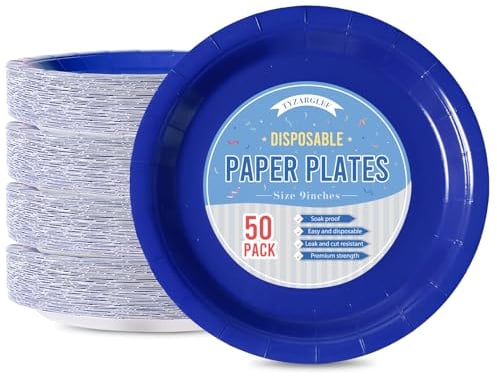 Tyzarglef Disposable Paper Plates Royal blue, 50 Count 9” Dinner Plates Bulk for Party Supplies, Colored and Sturdy Party Plates for Birthday, Halloween, Baby shower, Bridal party supplies