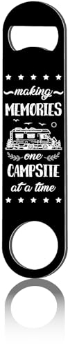 CREATCABIN Camper Flat Bottle Opener Stainless Steel Bottle Opener Black Bar Key Heavy Duty Speed Opener Blanks Laser Cut for Kitchen Bar Restaurant 1.6 x 7Inch-Making Memories One Campsite at a Time