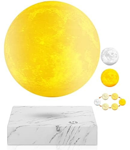 Vnemofey Schwebende Mondlampe, 3 Farben, magnetisches Schwebe-Nachtlicht mit weißem Marmorsockel, Kugel-Lampe für Kinder, Raumbüro-Dekoration, kreative Geschenke, coole Gadgets