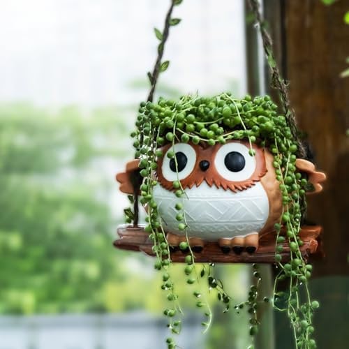 Aohuyergai Swinging Plant Pot, Hanging Planters for Indoor Outdoor Plants, Animal Succulent Planter, swinging plant buddy Decor, Gifts for Mom Teacher Plant Lovers, Plus size (Owl )