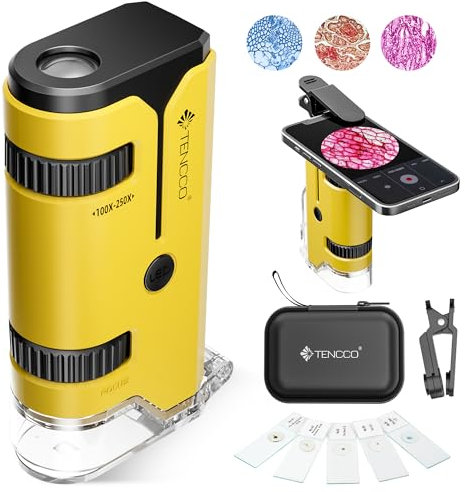 100x-250x Mini Pocket Microscope for Kids Adults, Protable Handheld Microscope, Miniscope Portable for Kids Adults Science Lab Education, Yellow
