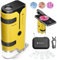 100x-250x Mini Microscopio de Bolsillo para Niños Adultos, Microscopio de Mano Protable con 5 Portaobjetos, Adaptador de Teléfono, Kit de Portátil Miniscope para Niños Adultos Laboratorio, Amarillo
