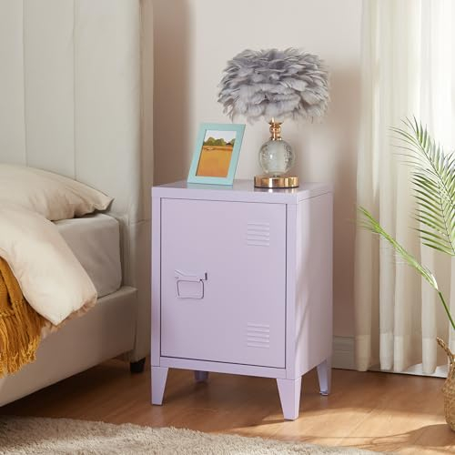 [en.casa] Comodino in Acciaio con Scomparto Chiuso con Anta Tavolino Laterale da Divano Mobiletto Notturno da Letto Tavolino Basso da Ingresso 57 x 40 x 30 cm Viola