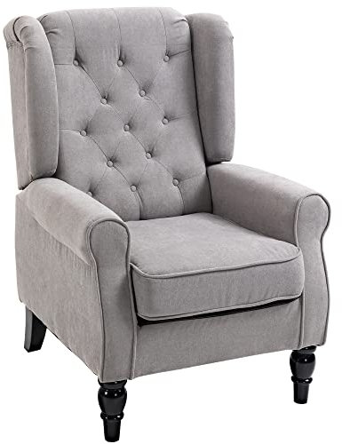 HOMCOM Fauteuil de Salon, Fauteuil capitonné avec Pieds en Bois, Assise Large, Grand Confort, Style Classique, 74 x 86 x 102 cm, Gris