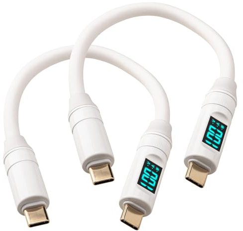 Leehitech 2×0.2M 100W Fast Charging USB C to USB C Cable with LED Display, 20Gbps Data Transfer Type C PD Charging Cable, Support 8K HD Display for iPhone 16/15, Macbook, iPad, Galaxy S24